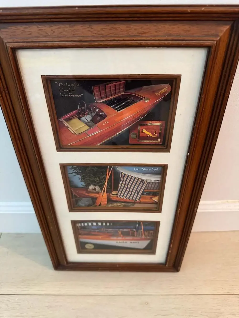 Vintage Triple Picture Frame Featuring Antique Wooden Boat Photography Collage